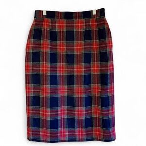 Vintage Haberdashery Plaid Skirt 31” Waist Pencil Wool Midi Preppy Academia Red